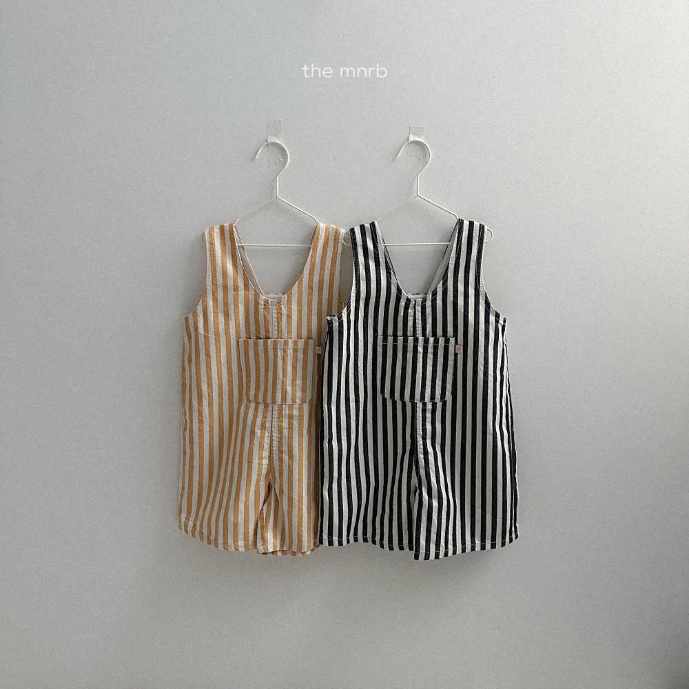 夏｜小口袋條紋吊帶褲