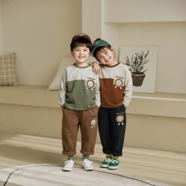 小獅子條紋拼接上衣