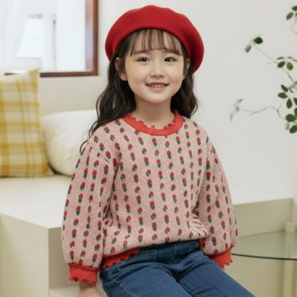 甜美小花圓領上衣