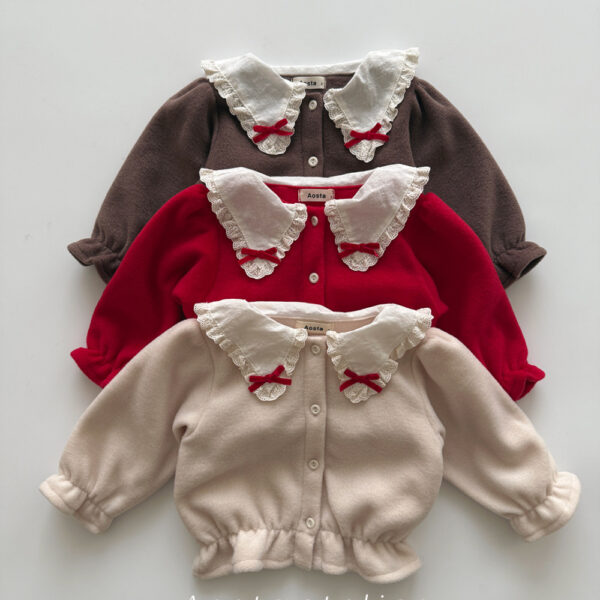 紅蝴蝶結荷葉領外套