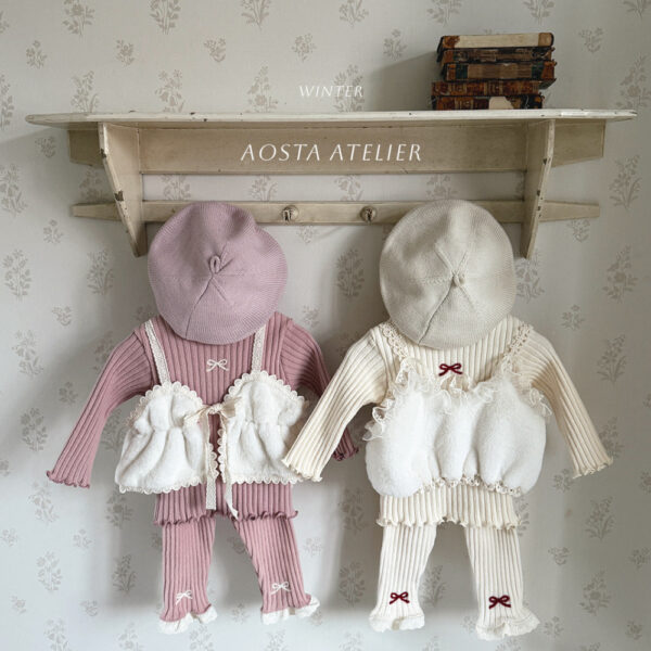 坑條蝴蝶結長褲