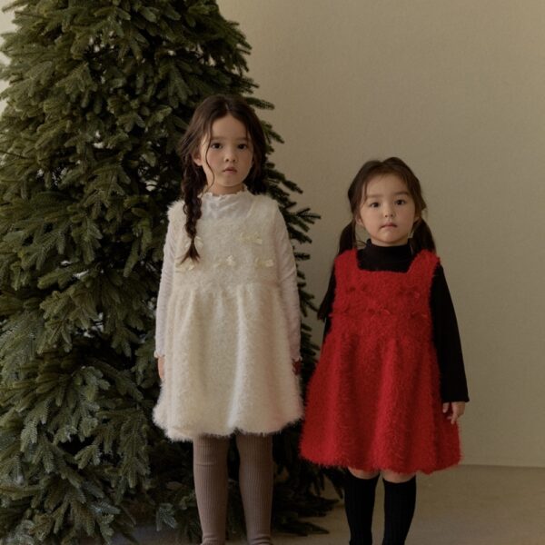 甜美蝴蝶結粗毛呢背心裙