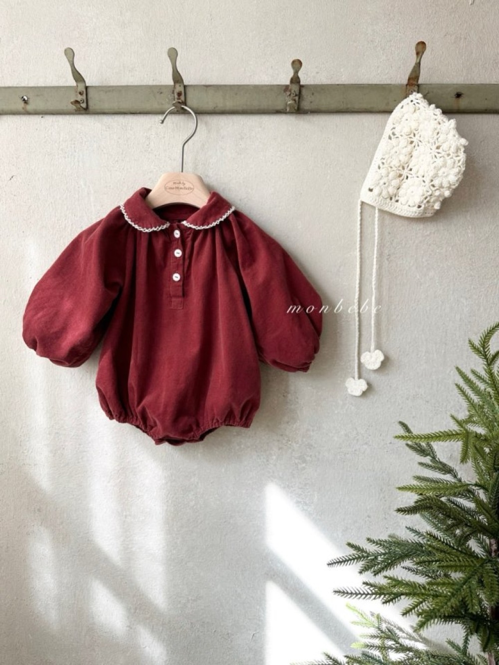 聖誕紅荷葉領包屁衣