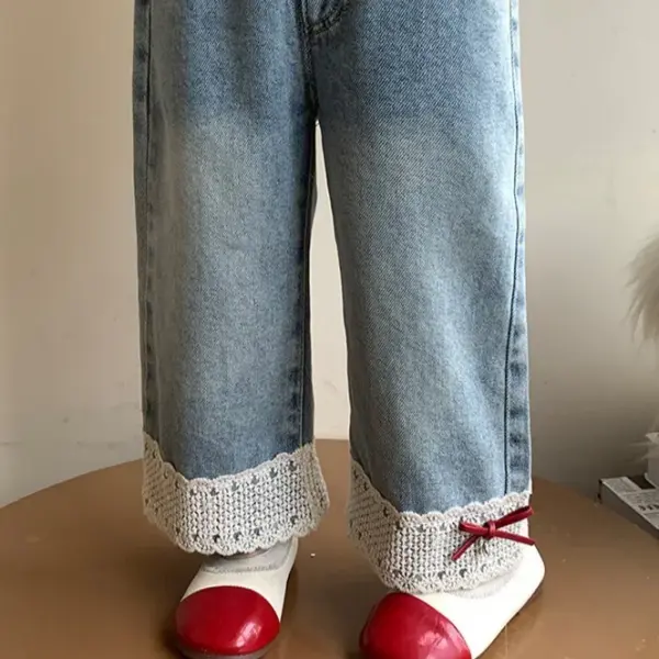 IMG_8953 花邊紅蝴蝶結牛仔寬褲